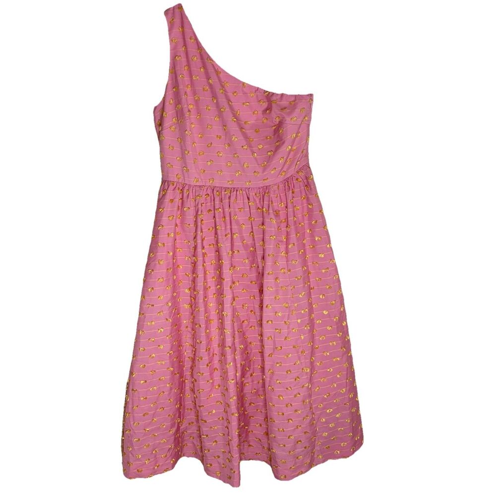 J. Crew Taffeta One Shoulder Pink & Yellow Eyelash Dress Women’s Size 10 NWT